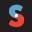 Red and blue S on a black background.
