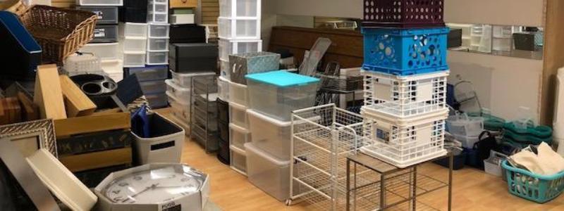 A room full of bins, baskets, organizers, and decor